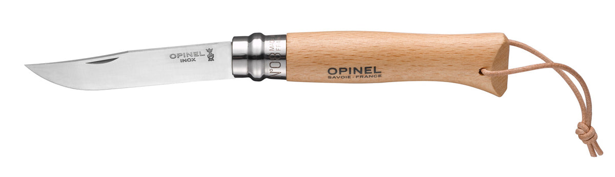 Opinel Tradition Knife, Beech handle with Lanyard, 8.5cm, Stainless, #8