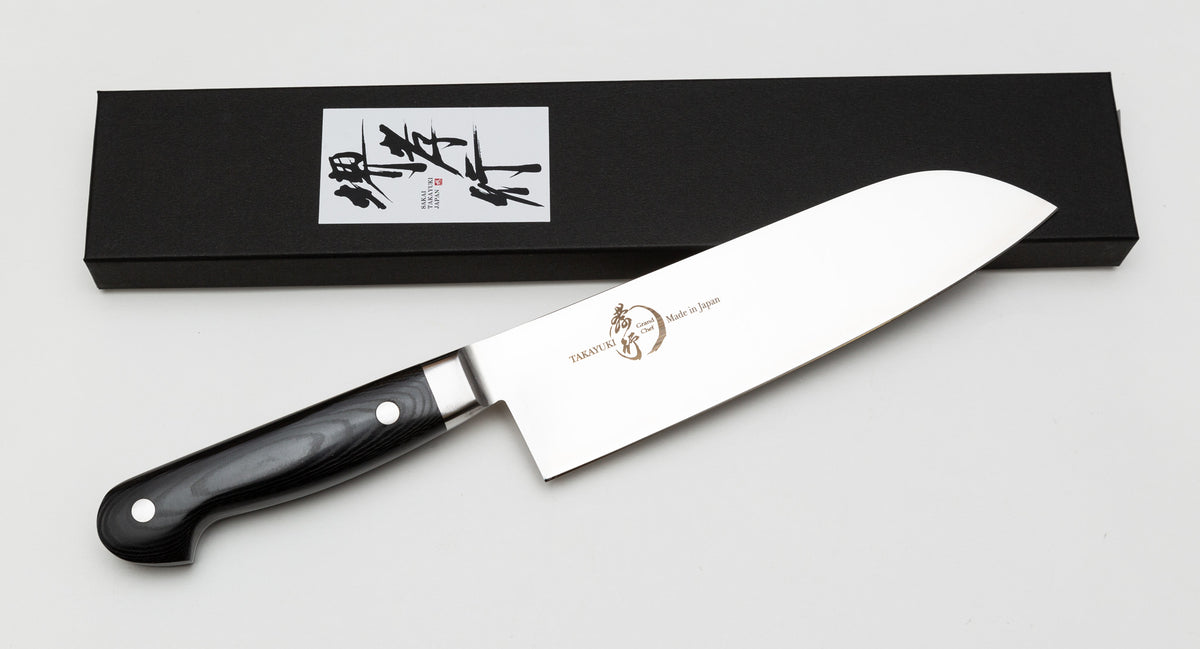 Sakai Takayuki Grand Chef Santoku, Manche Micarta Noir, 180mm / 7.1&quot;