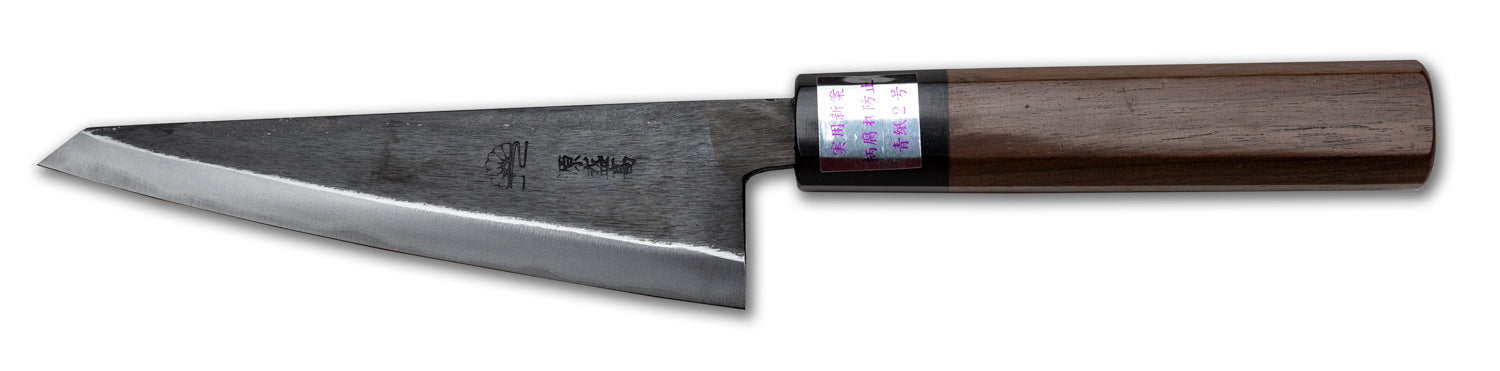 Couteau à désosser Moritaka Supreme Honesuki, 150 mm, acier super carbone Aogami/bleu, manche octogonal en noyer